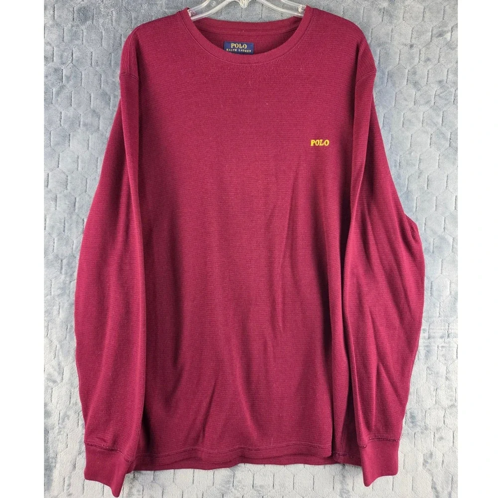 Polo Ralph Lauren Mens XL Burgundy Waffle Knit Thermal Long Sleeve Shirt Maroon